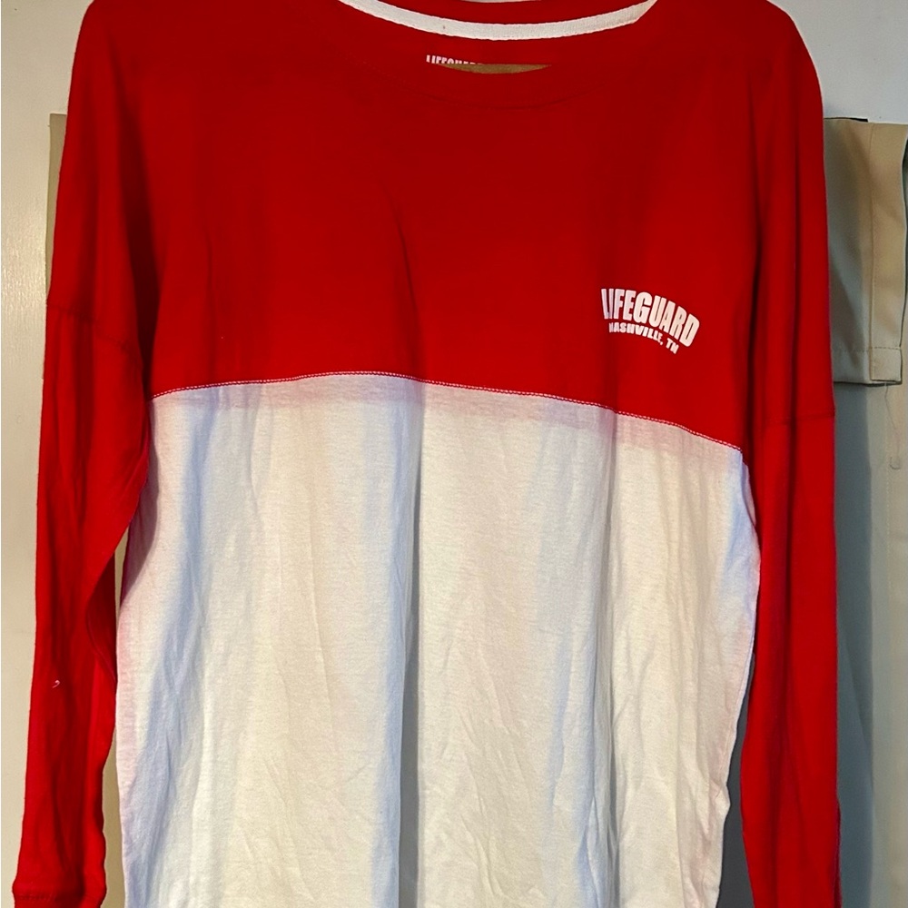 Red and White Lifeguard Long Sleeve Shirt